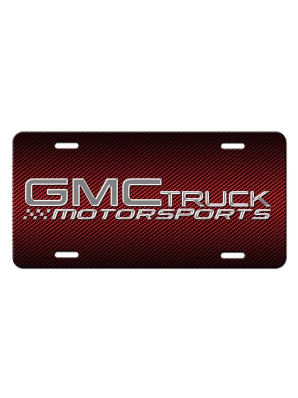 GMC Truck Motorsports Vanity Aluminum License Plate Tag Silver Ruby Red